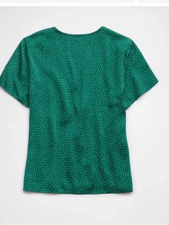 Aerie Off-Duty Satin Emerald Green Polka Dot Tie-Front Blouse size XS - Picture 5 of 13